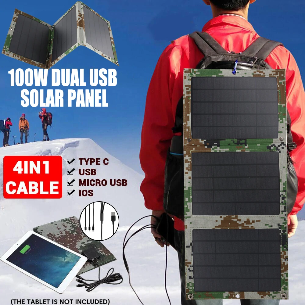 30W Solar Panel Battery Charger Solar Folding Bag Camping RV Caravan Boat Home Electricity Dual USB