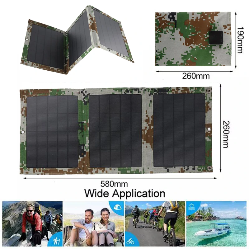 30W Solar Panel Battery Charger Solar Folding Bag Camping RV Caravan Boat Home Electricity Dual USB