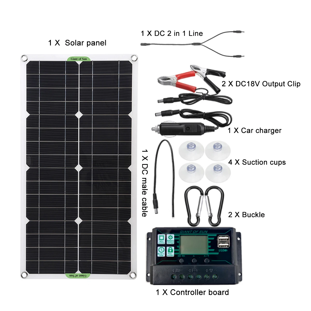 250W Max Portable Solar Panel Kit Dual DC USB Charger Kit Single Crystal Semi-flexible Solar Power Panel w/ 60A/100A Solar Controller