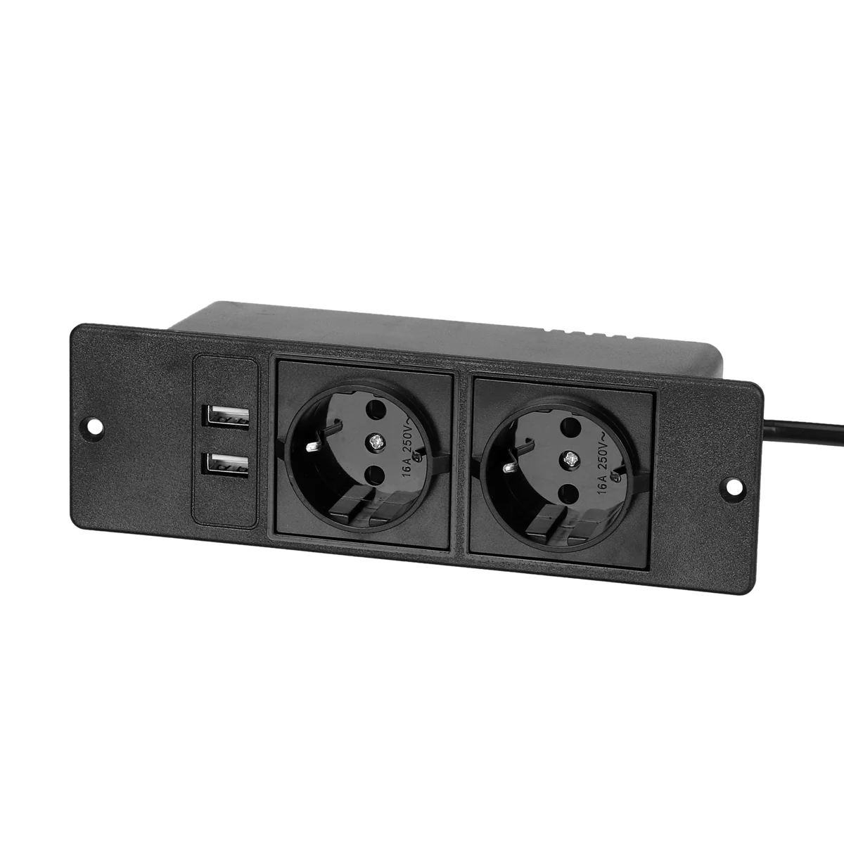 Table Socket with 2 USB 2 Sockets Built-in Socket 2-Way Installation Power Strip with 2 Screws for Kitchen Furniture or Worktops Recessed Socket 1.8 Cable16 A/3500 W