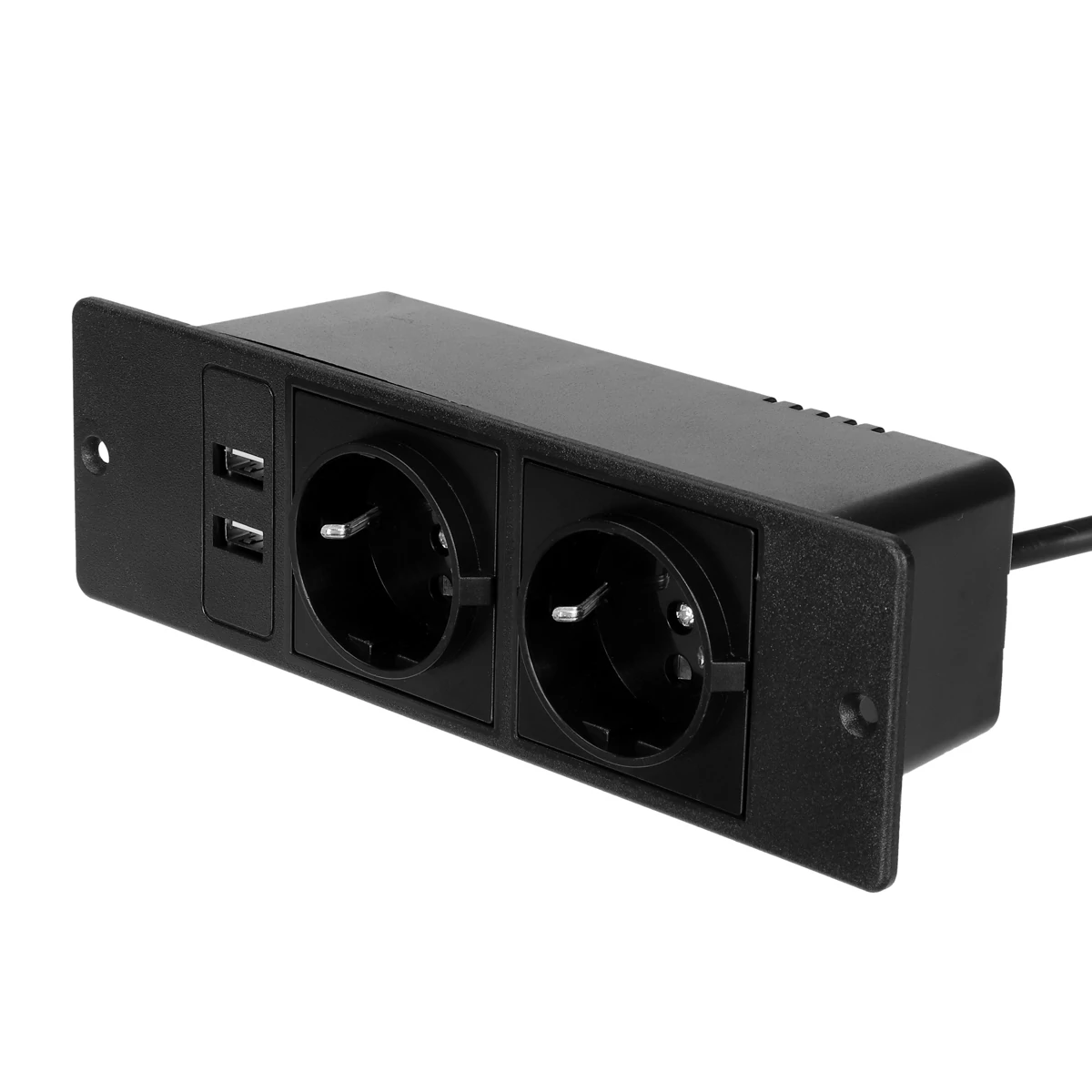Table Socket with 2 USB 2 Sockets Built-in Socket 2-Way Installation Power Strip with 2 Screws for Kitchen Furniture or Worktops Recessed Socket 1.8 Cable16 A/3500 W