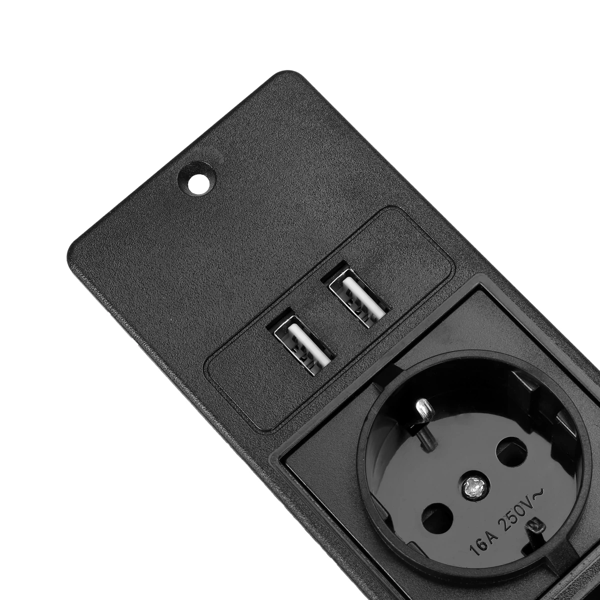 Table Socket with 2 USB 2 Sockets Built-in Socket 2-Way Installation Power Strip with 2 Screws for Kitchen Furniture or Worktops Recessed Socket 1.8 Cable16 A/3500 W
