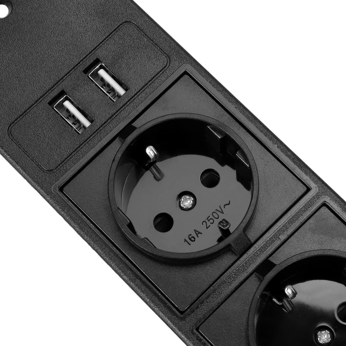 Table Socket with 2 USB 2 Sockets Built-in Socket 2-Way Installation Power Strip with 2 Screws for Kitchen Furniture or Worktops Recessed Socket 1.8 Cable16 A/3500 W