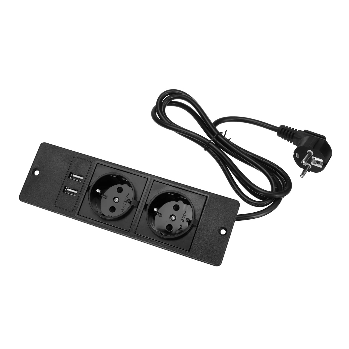 Table Socket with 2 USB 2 Sockets Built-in Socket 2-Way Installation Power Strip with 2 Screws for Kitchen Furniture or Worktops Recessed Socket 1.8 Cable16 A/3500 W