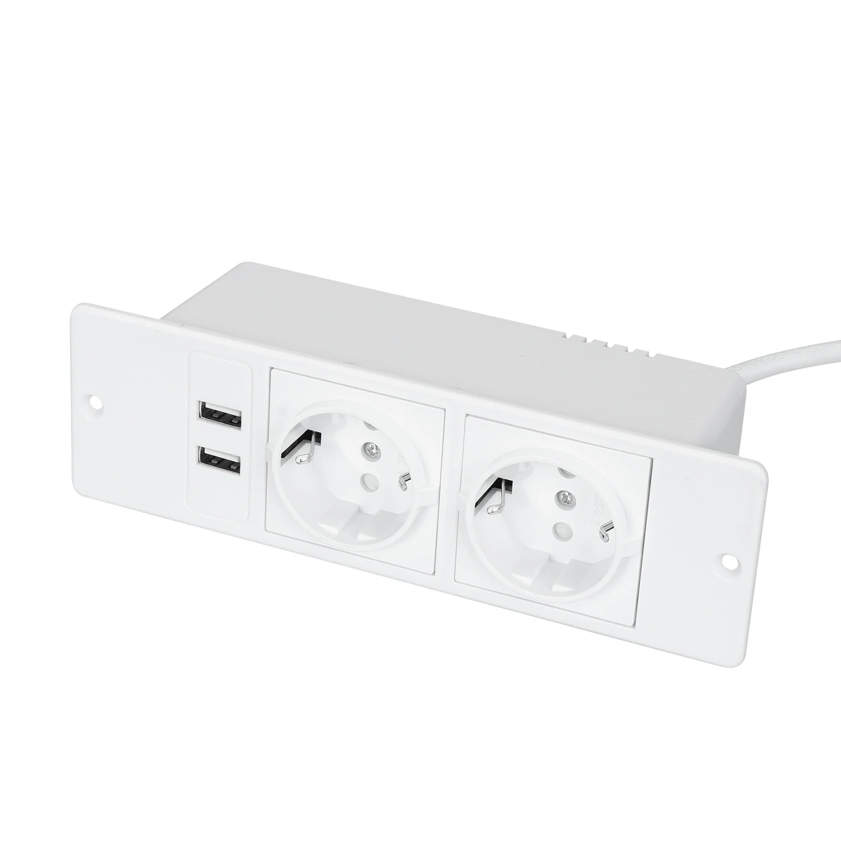 Table Socket with 2 USB 2 Sockets Built-in Socket 2-Way Installation Power Strip with 2 Screws for Kitchen Furniture or Worktops Recessed Socket 1.8 Cable16 A/3500 W