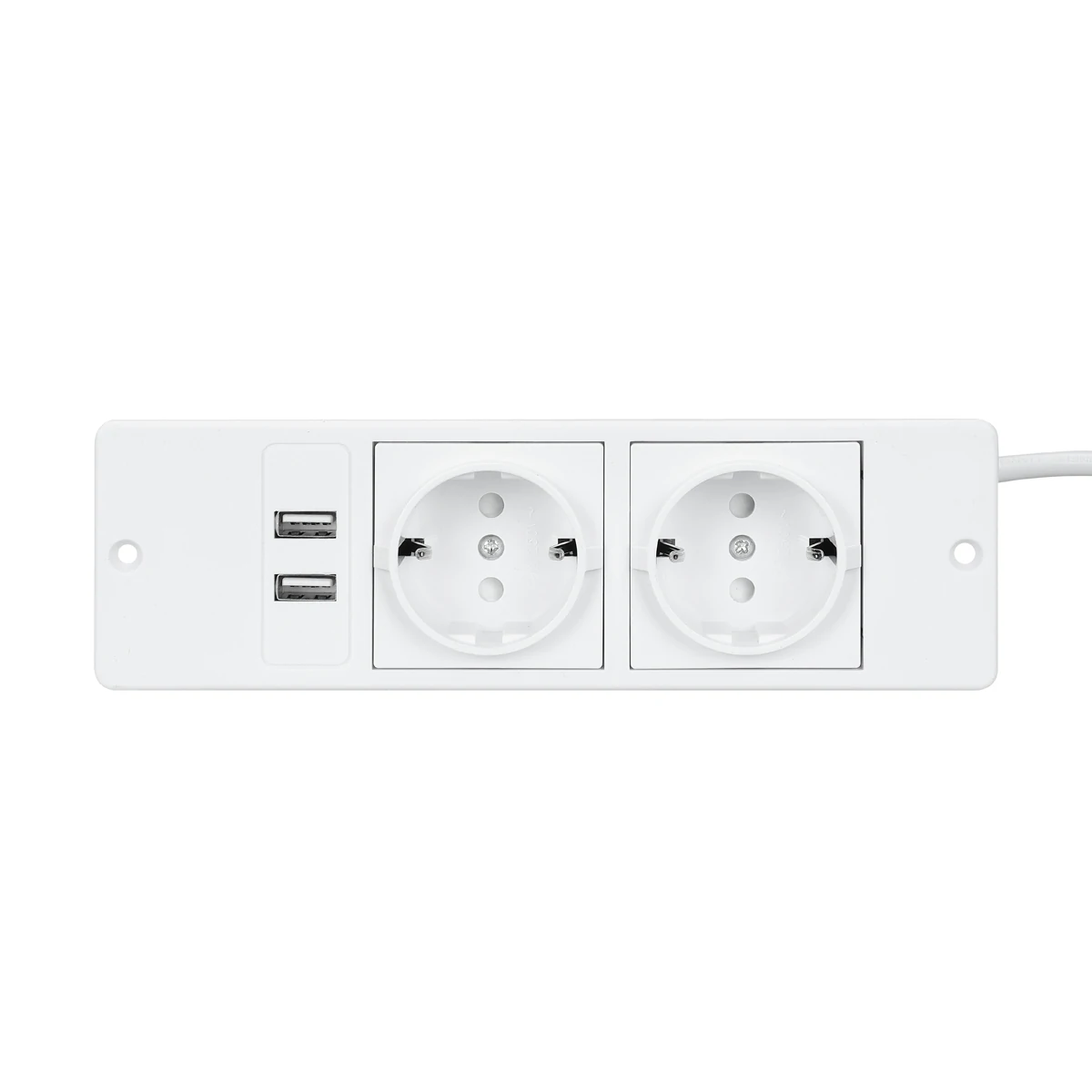 Table Socket with 2 USB 2 Sockets Built-in Socket 2-Way Installation Power Strip with 2 Screws for Kitchen Furniture or Worktops Recessed Socket 1.8 Cable16 A/3500 W