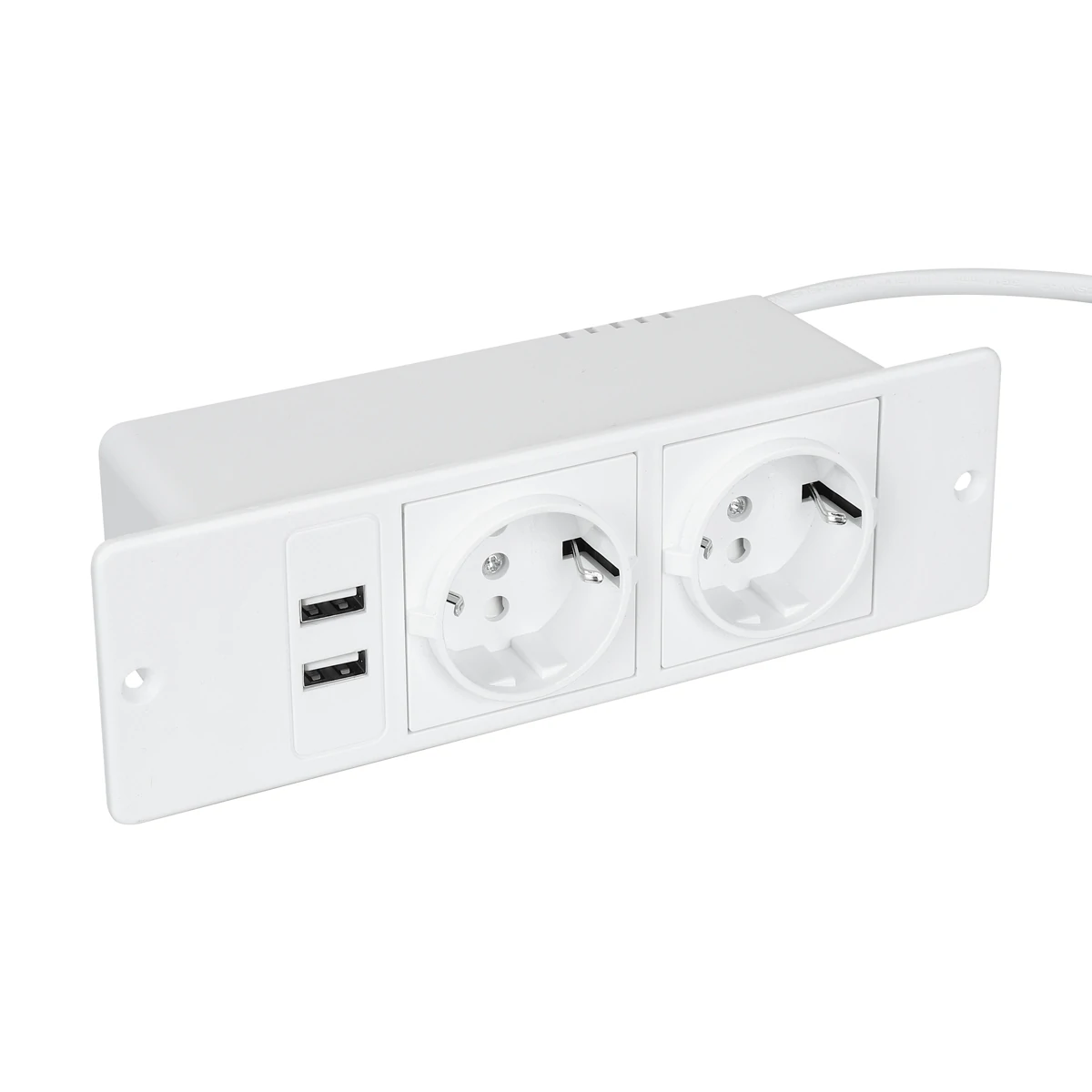 Table Socket with 2 USB 2 Sockets Built-in Socket 2-Way Installation Power Strip with 2 Screws for Kitchen Furniture or Worktops Recessed Socket 1.8 Cable16 A/3500 W