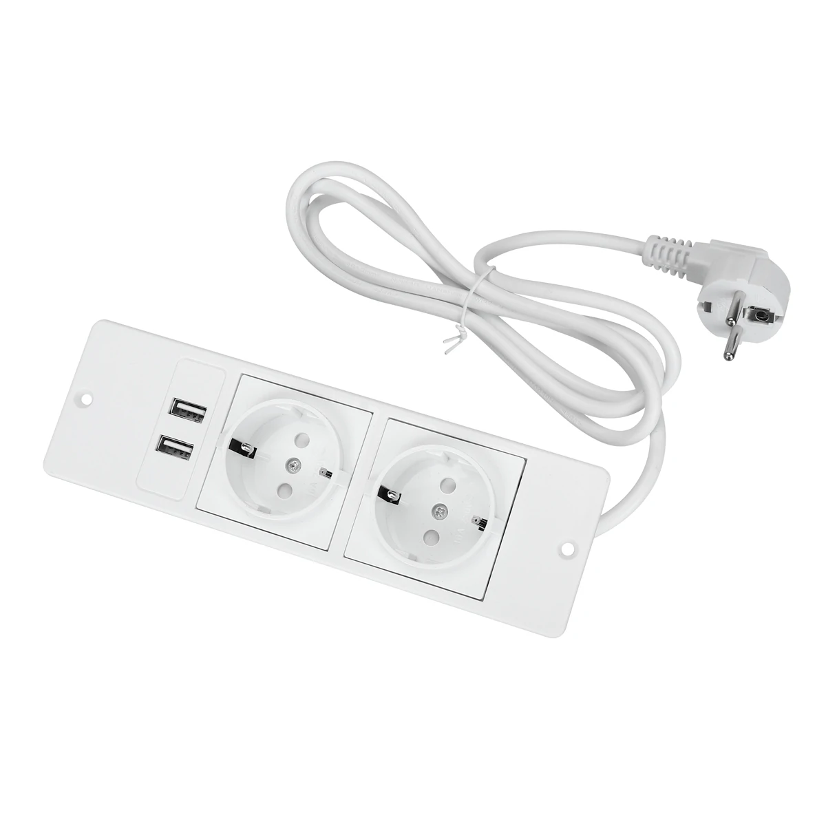 Table Socket with 2 USB 2 Sockets Built-in Socket 2-Way Installation Power Strip with 2 Screws for Kitchen Furniture or Worktops Recessed Socket 1.8 Cable16 A/3500 W