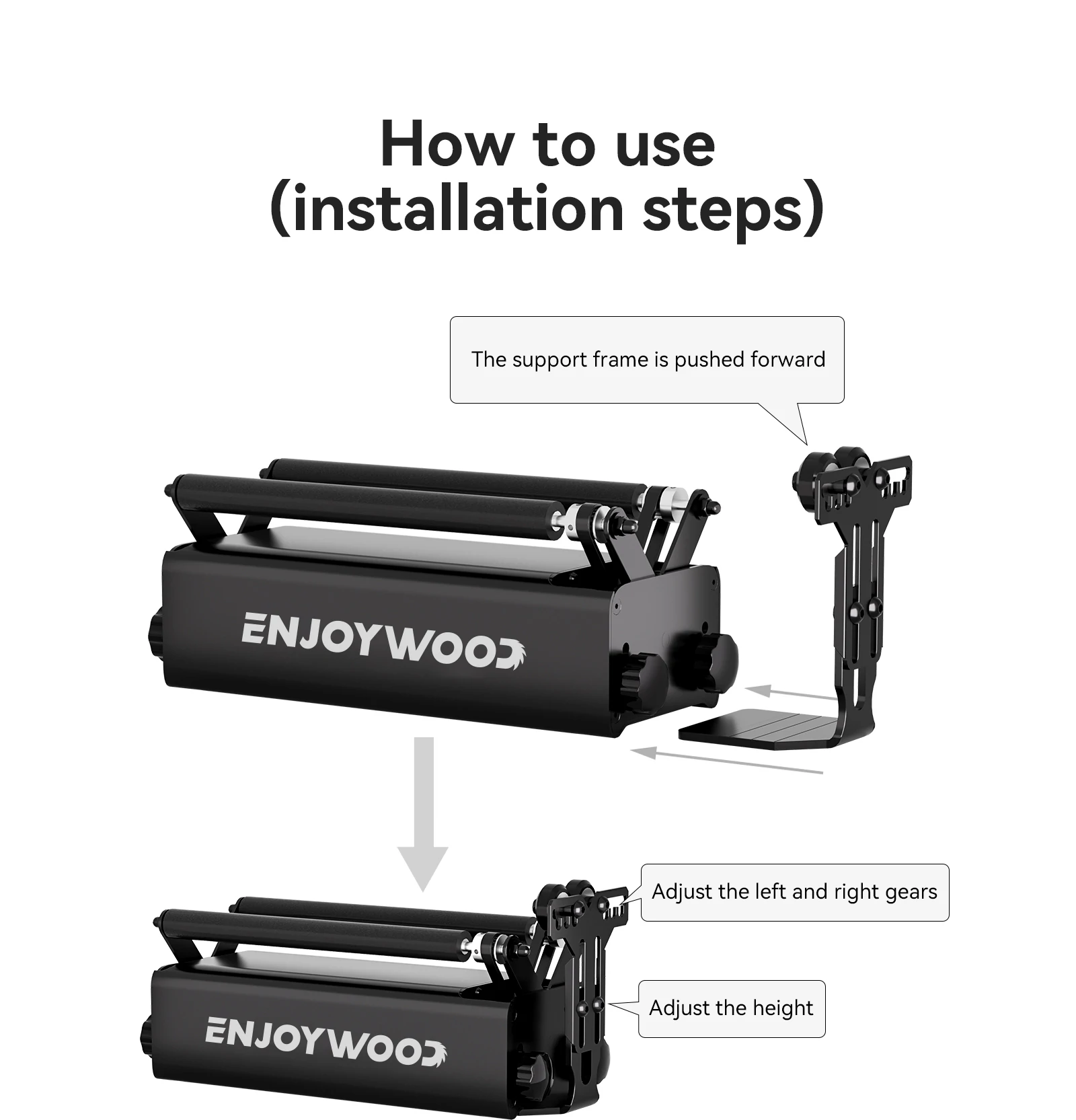 ENJOYWOOD R3 PRO Rotary Roller with Separable Support Module and Extension Towers for Laser Engraver