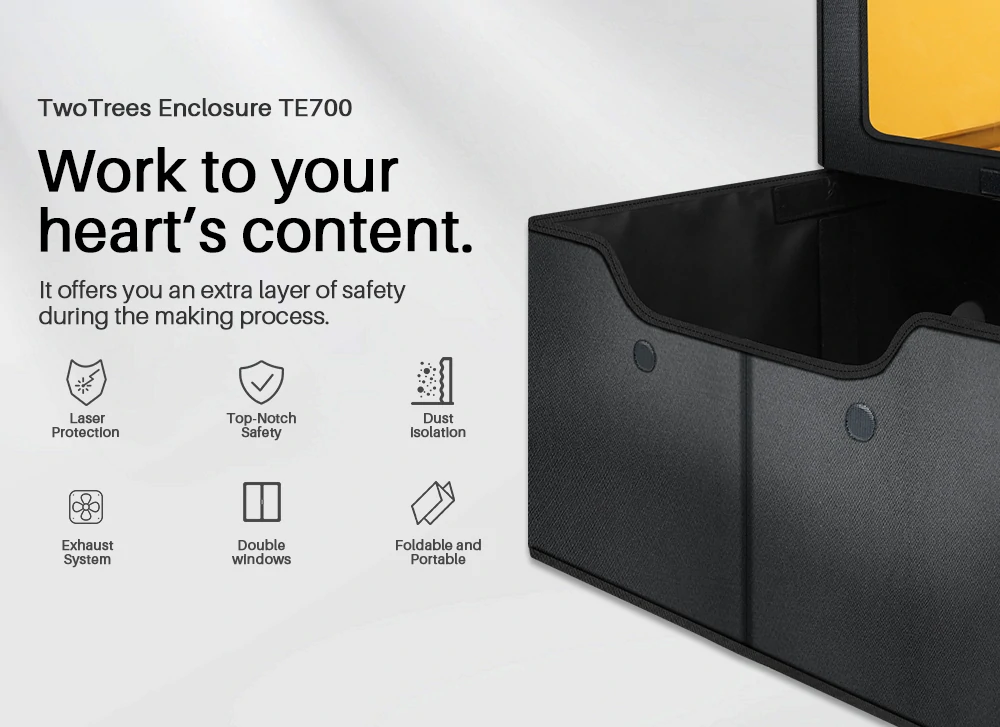 TWOTREES® TE700 Laser Engraver Enclosure with Vents Fireproof Materials Sound Insulation And Dust Protection Eye Protection