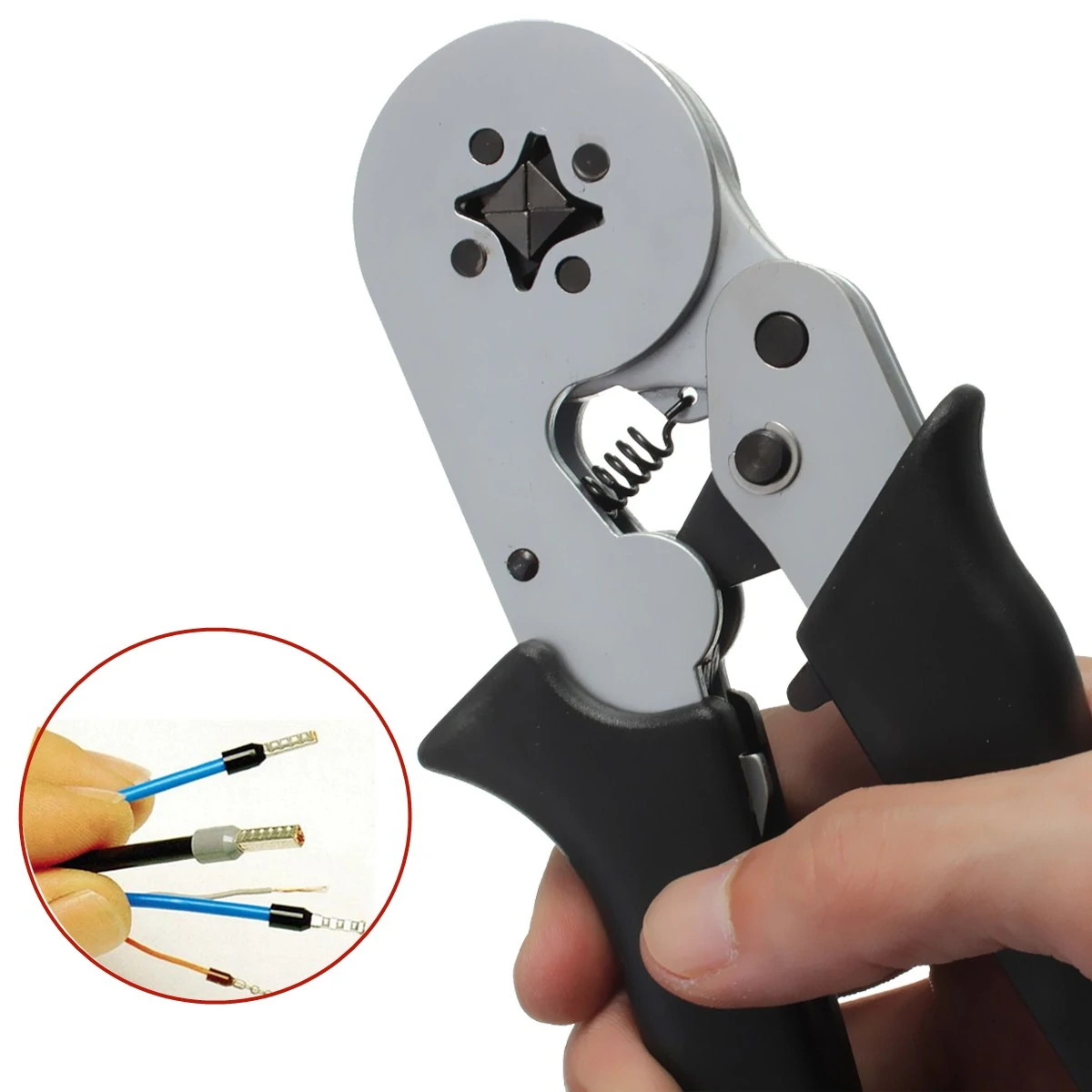 Self-Adjustable Terminal Crimping Tool with 0.08-6.0mm² Range Ergonomic Nylon Handle Uniform Pressure Crimp Ideal for Insulated and Non-insulated Wire Connections