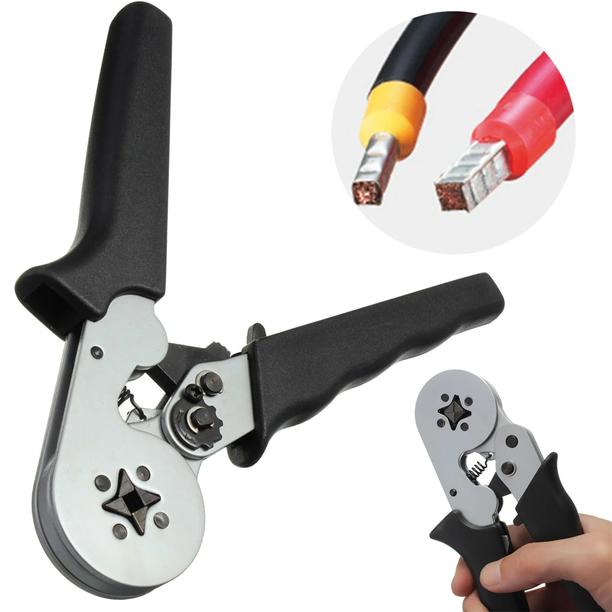 Self-Adjustable Terminal Crimping Tool with 0.08-6.0mm² Range Ergonomic Nylon Handle Uniform Pressure Crimp Ideal for Insulated and Non-insulated Wire Connections
