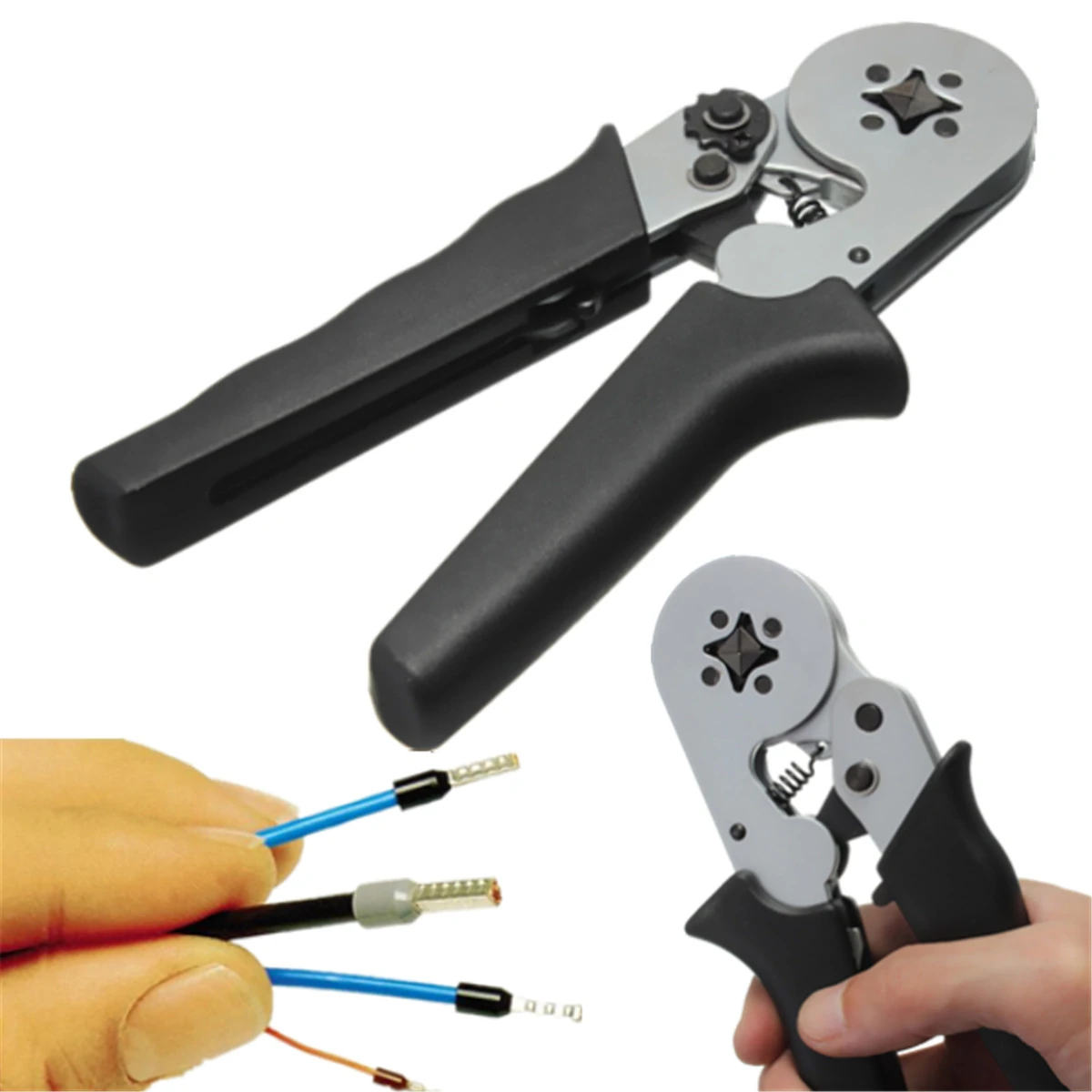 Self-Adjustable Terminal Crimping Tool with 0.08-6.0mm² Range Ergonomic Nylon Handle Uniform Pressure Crimp Ideal for Insulated and Non-insulated Wire Connections