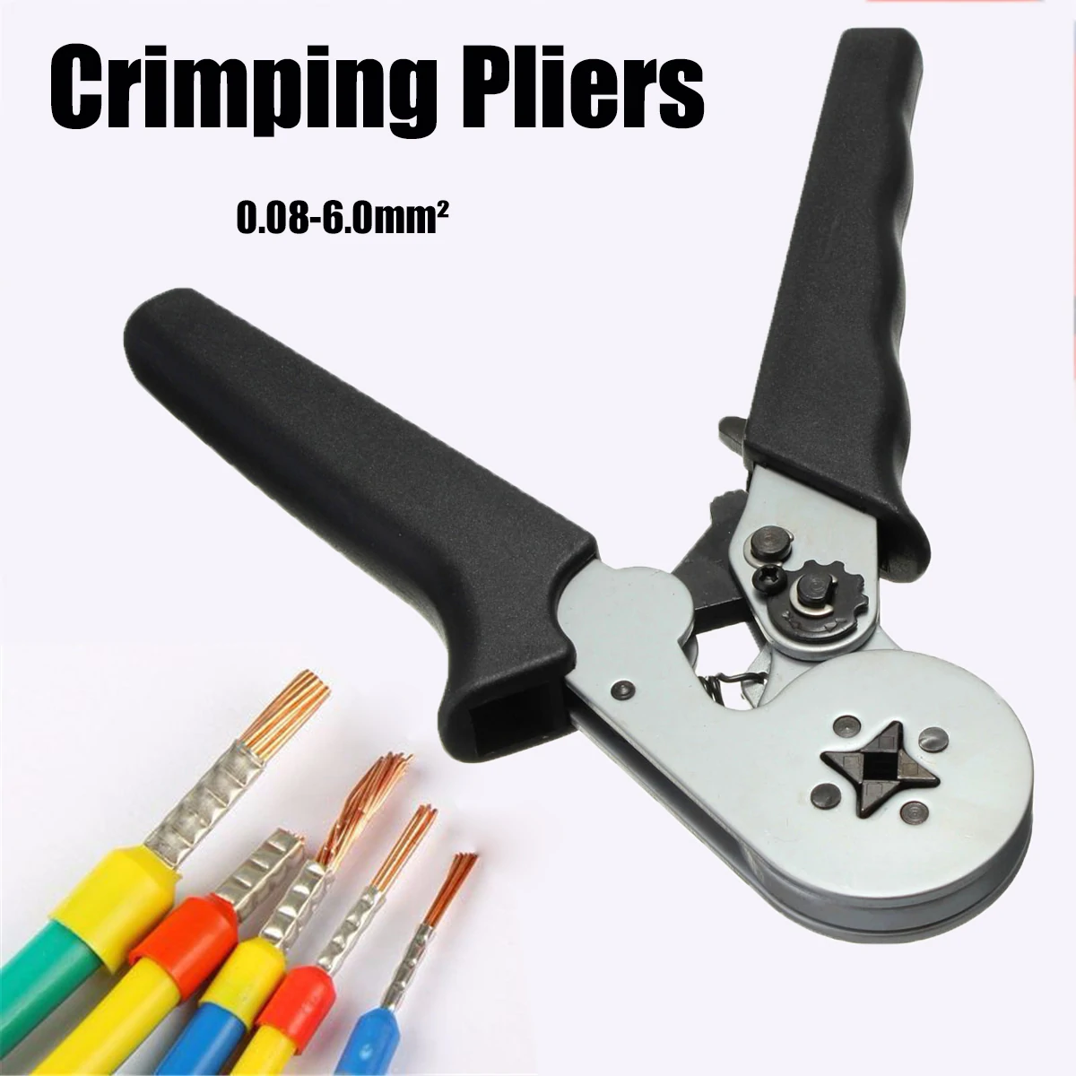 Self-Adjustable Terminal Crimping Tool with 0.08-6.0mm² Range Ergonomic Nylon Handle Uniform Pressure Crimp Ideal for Insulated and Non-insulated Wire Connections