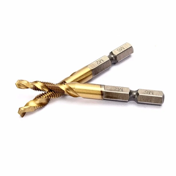 Drillpro 6pcs HSS 6542 M3-M10 Combination Drill Titanium Coated Tap Bit Set 1/4 Inch Hexagon Metric Deburr Countersink Bits Screw Thread Metric Tap