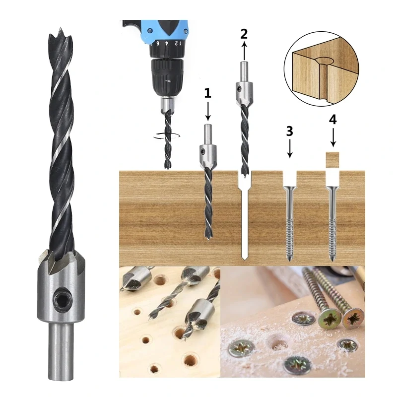 7PCS 3mm-10mm HSS Countersink Drill Bit Set Reamer Woodworking Chamfer Drill Counterbore Pliot Hole Cutter Screw Hole Drill