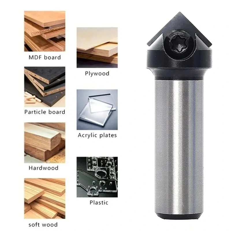 Insert Style Carbide Spoilboard V groove90° Single Flute Ruter Bit End Mills Woodworking Milling Cuttters Shank 1/4