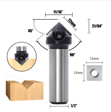 Insert Style Carbide Spoilboard V groove90° Single Flute Ruter Bit End Mills Woodworking Milling Cuttters Shank 1/4