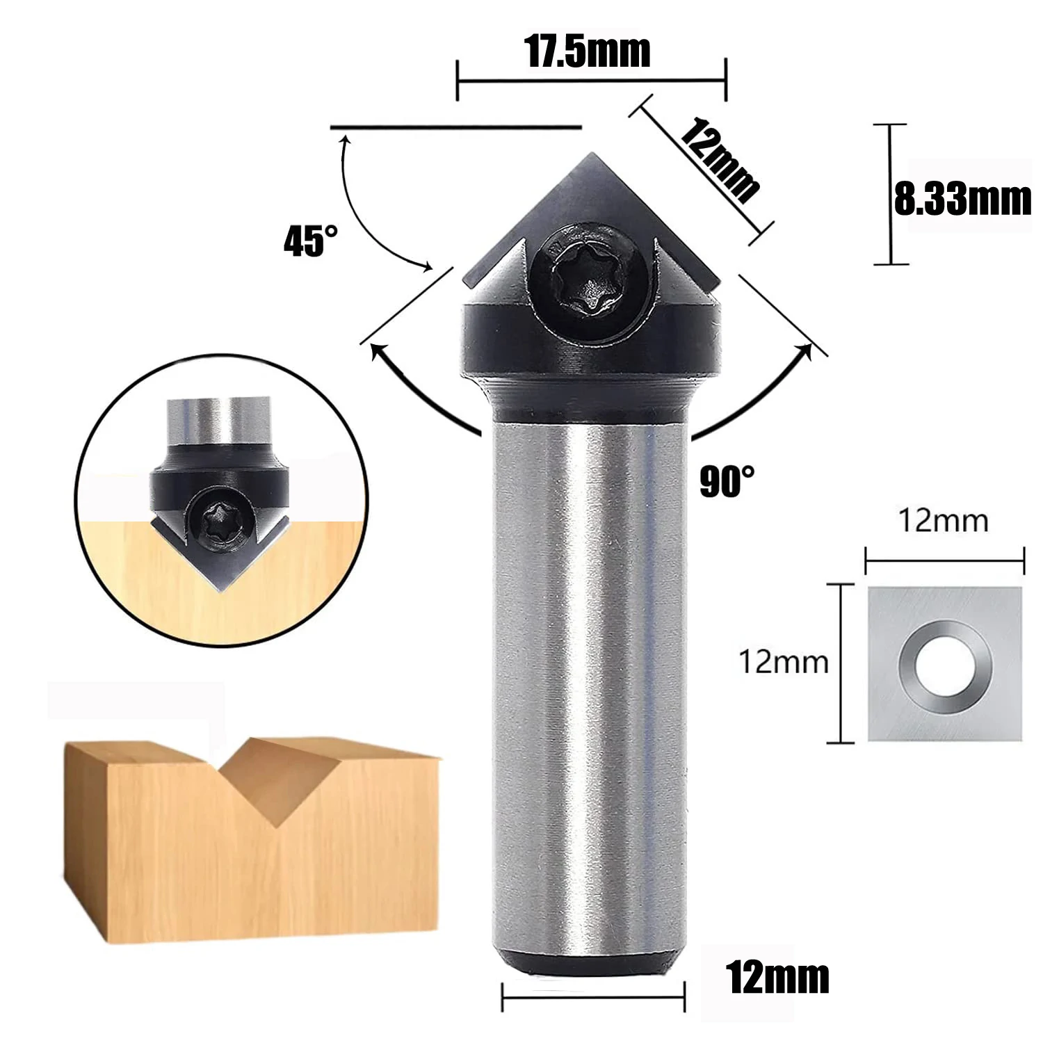 Insert Style Carbide Spoilboard V groove90° Single Flute Ruter Bit End Mills Woodworking Milling Cuttters Shank 1/4