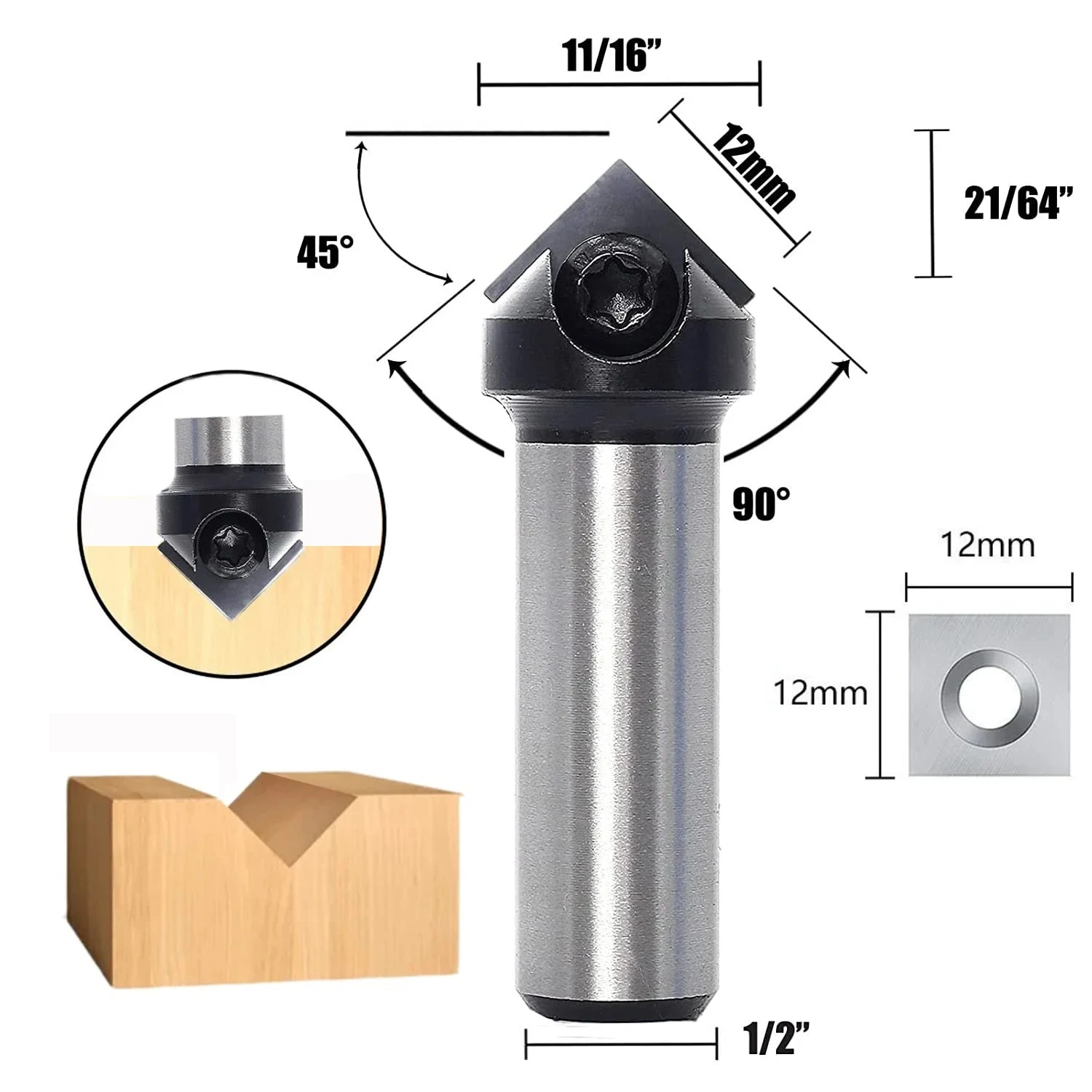 Insert Style Carbide Spoilboard V groove90° Single Flute Ruter Bit End Mills Woodworking Milling Cuttters Shank 1/4