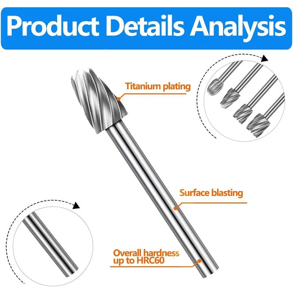 3mm High Speed Steel Woodworking Rotary Files Set of 20 - Carving DIY Polishing Grinding Head Milling Cutter Kit Accessories