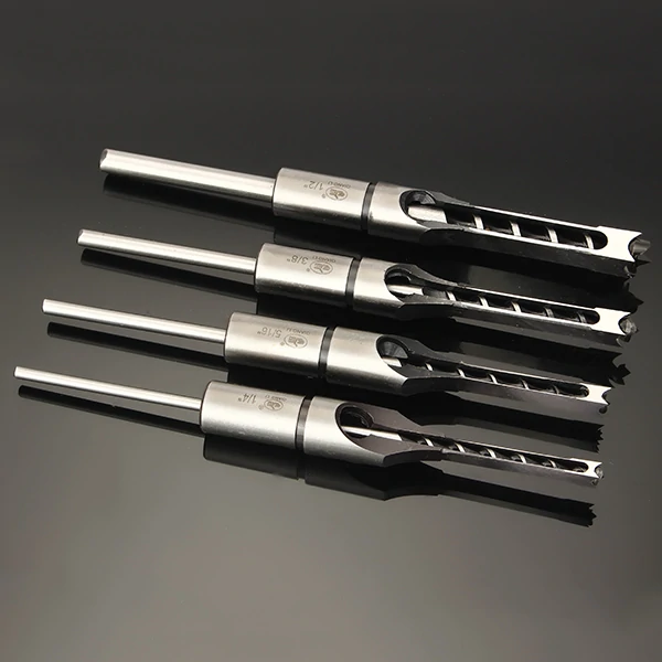 4PCS 6.35/7.94/9.5/12.7mm Woodworking Square Hole Drill Bit Mortising Chisel