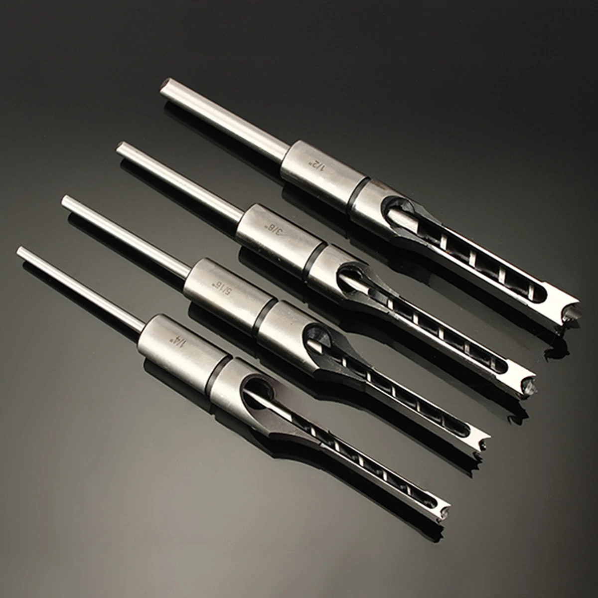 4PCS 6.35/7.94/9.5/12.7mm Woodworking Square Hole Drill Bit Mortising Chisel